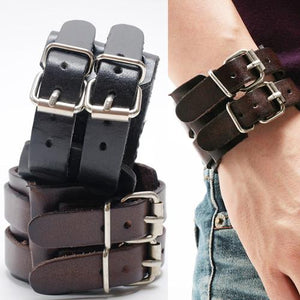 Double Buckle Genuine Leather Wristband Men's Bracelet - Nice & Cool