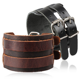 Double Buckle Genuine Leather Wristband Men's Bracelet - Nice & Cool