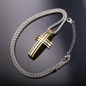 Stainless Steel Two-Tone Cross Men's Pendant Necklace - Nice & Cool