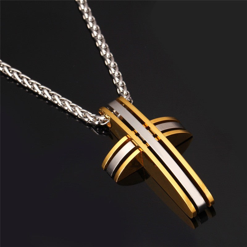 Stainless Steel Two-Tone Cross Men's Pendant Necklace - Nice & Cool