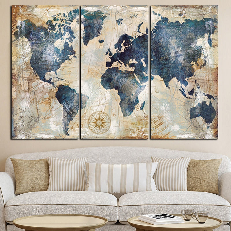 World Map (In Blue and Pastel) Wall Art Modular Canvas - Nice & Cool