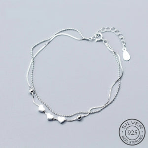 Beads & Hearts Double Chain Silver Bracelet - Nice & Cool